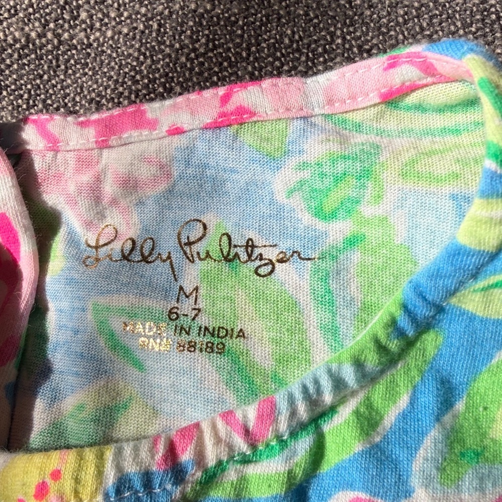 Lilly Pulitzer Girls Romper Size 6-7 Medium Floral Puff Sleeve One Piece - Picture 2 of 7